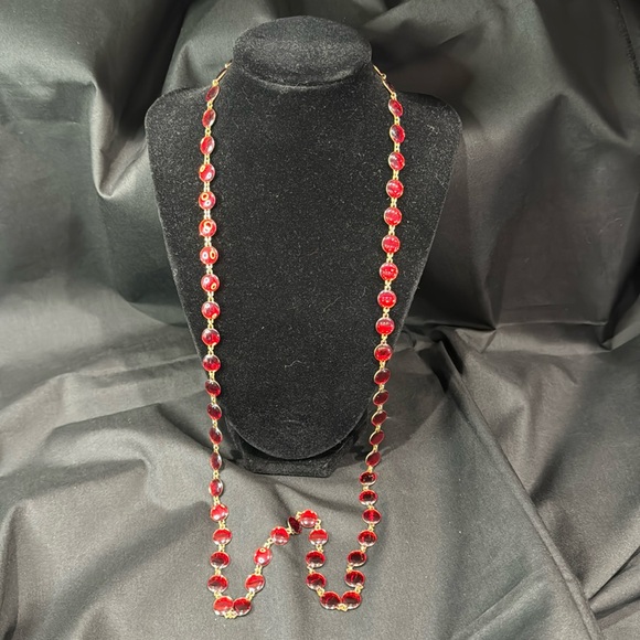 Faceted Deep Red Garnet Quartz Vintage gold backing & hardware necklace! - Picture 1 of 10